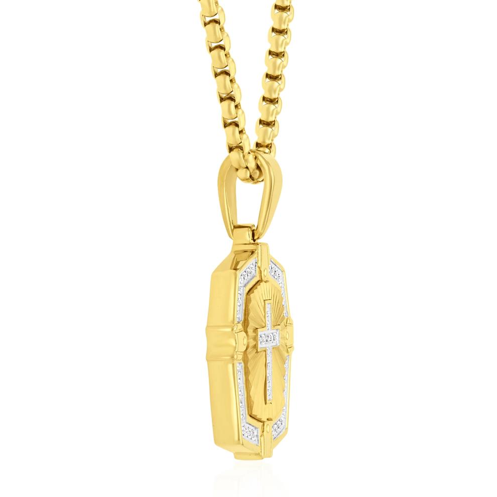 Diamond Cross Pendant Necklace in Yellow Ion-Plated Stainless Steel (1/5 ct. tw.) – Image 2 of 3