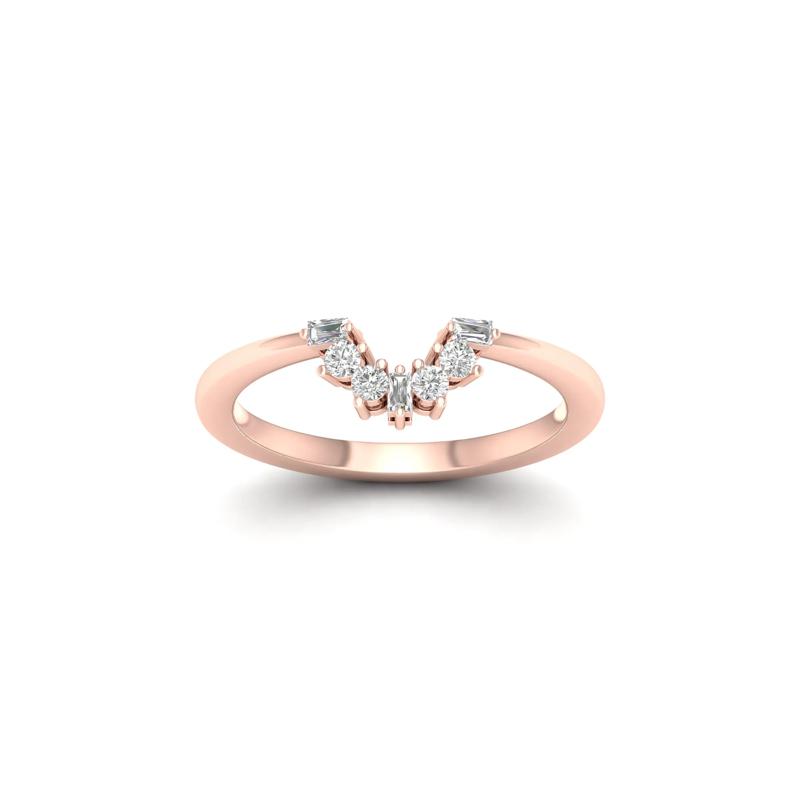 Round and Baguette Diamond Contour Band in 14K Rose Gold (1/7 ct. tw.) – Image 4 of 4