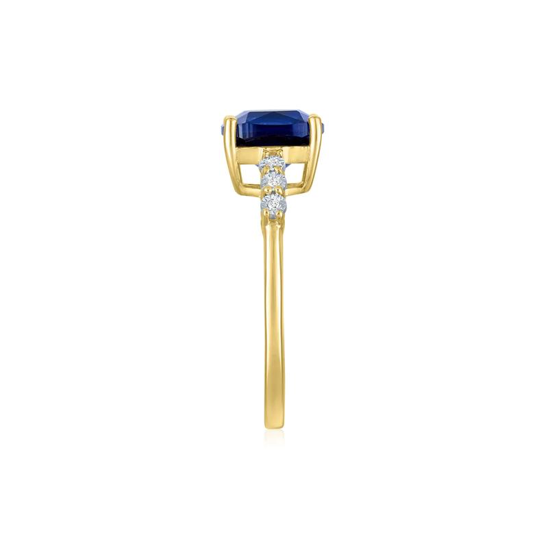 Lab-Created Blue Sapphire and Diamond Accent Ring in 10K Yellow Gold – Image 3 of 3