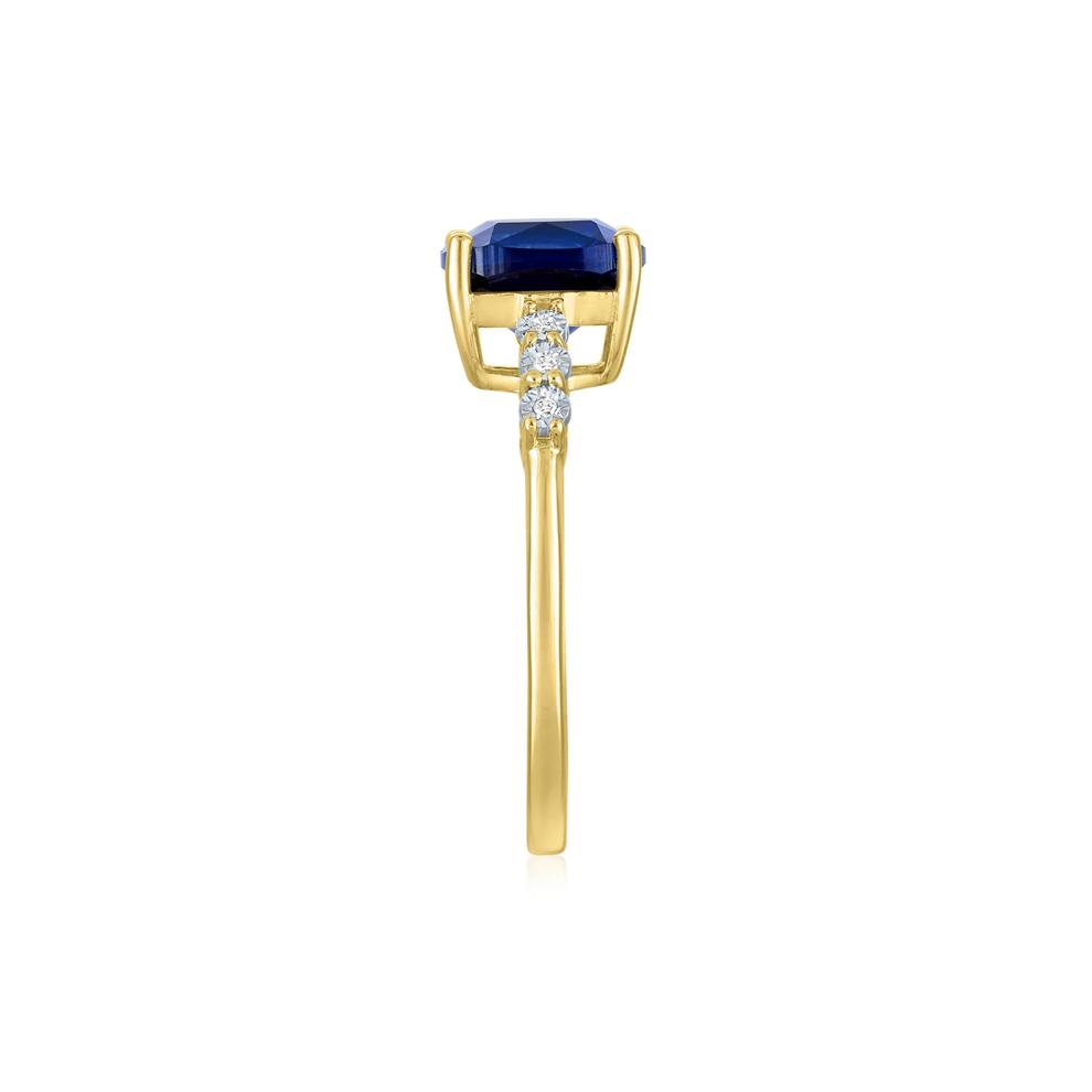 Lab-Created Blue Sapphire and Diamond Accent Ring in 10K Yellow Gold – Image 3 of 3