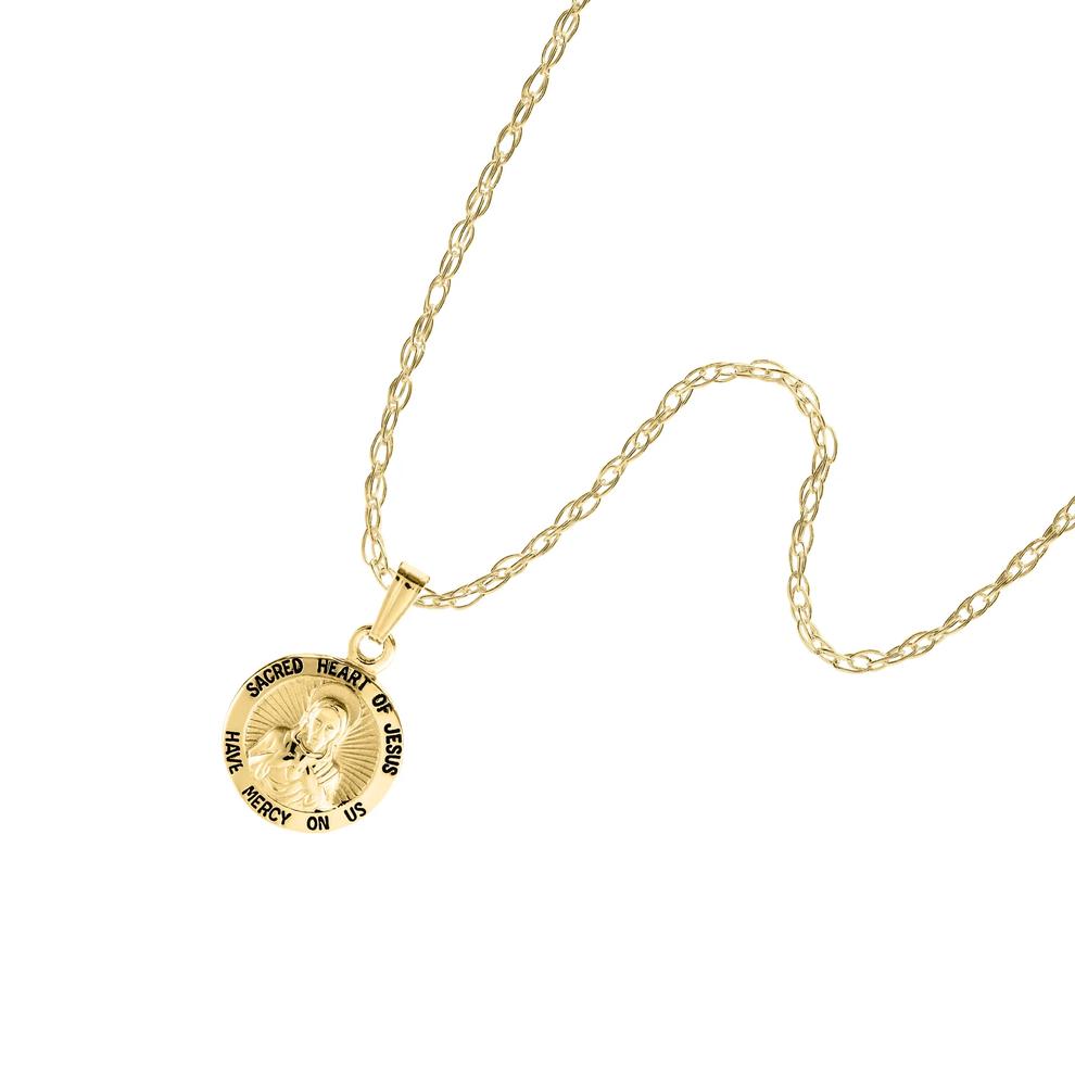 Children's Sacred Heart of Jesus Pendant Necklace in 14K Yellow Gold – Image 4 of 4