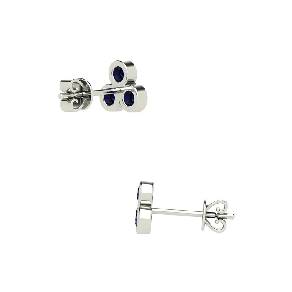 Blue Sapphire Three-Stone Pyramid Stud Earrings in 14K White Gold – Image 2 of 2