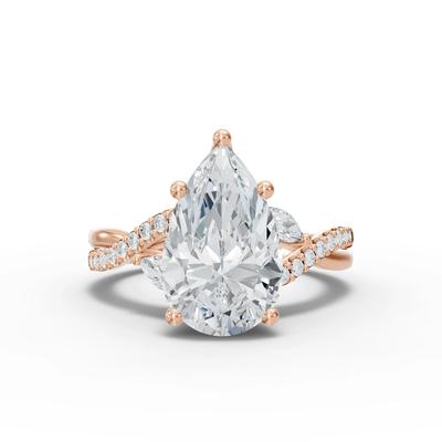 Lab Grown Diamond Pear Center Engagement Ring in 14K Rose Gold (3 1/3 ct. tw.)