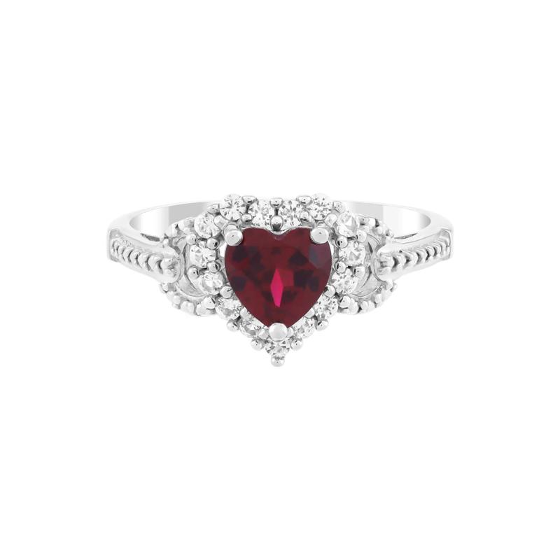 Lab-Created Ruby and Lab-Created White Sapphire Heart Ring in Sterling Silver – Image 1 of 3