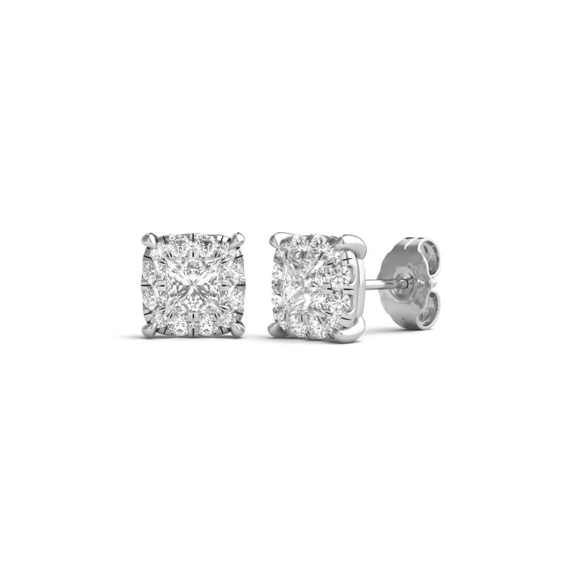 Lab Grown Diamond Princess-Cut Halo Earrings in 14K White Gold (1 ct. tw.) – Image 1 of 1