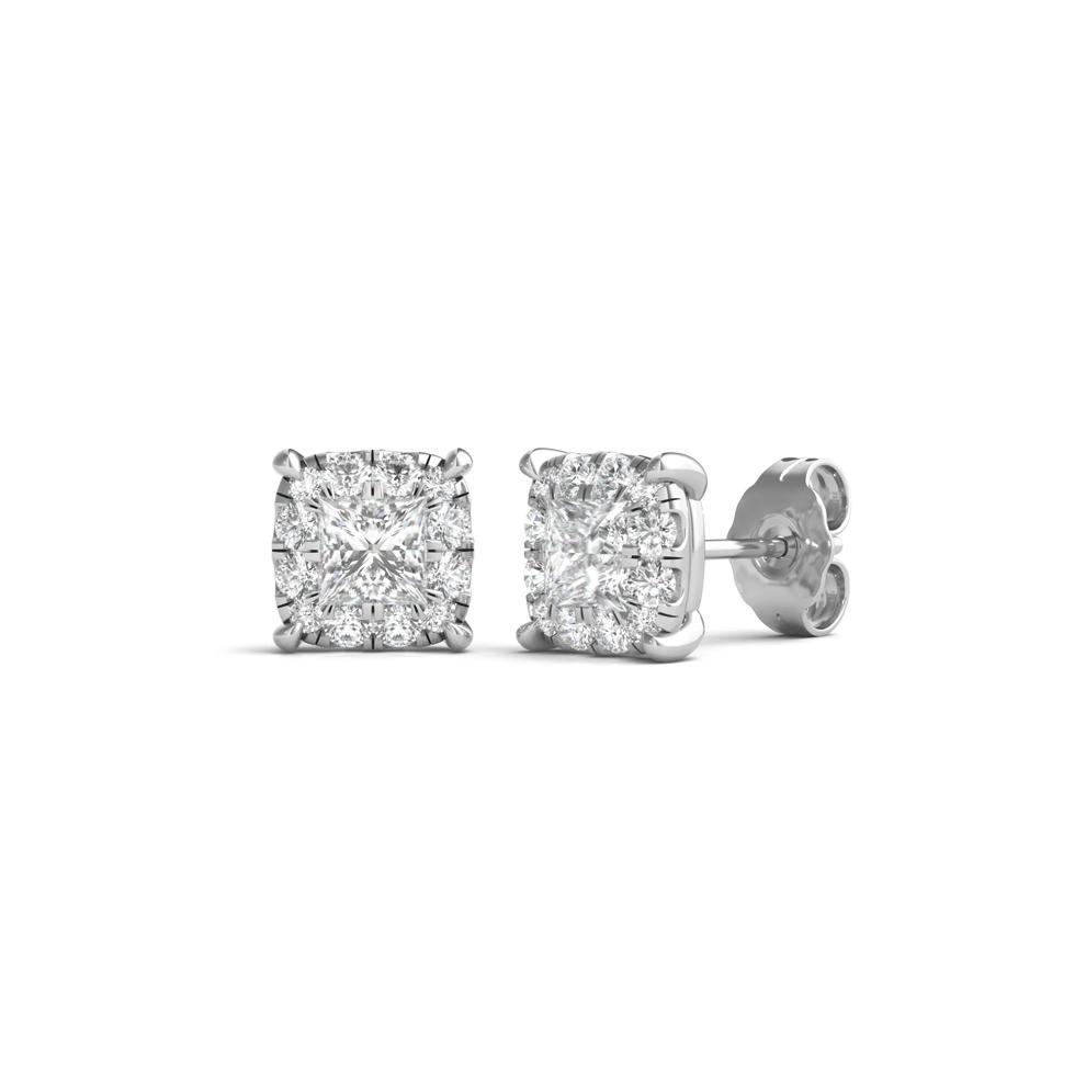 Lab Grown Diamond Princess-Cut Halo Earrings in 14K White Gold (1 ct. tw.) – Image 1 of 1