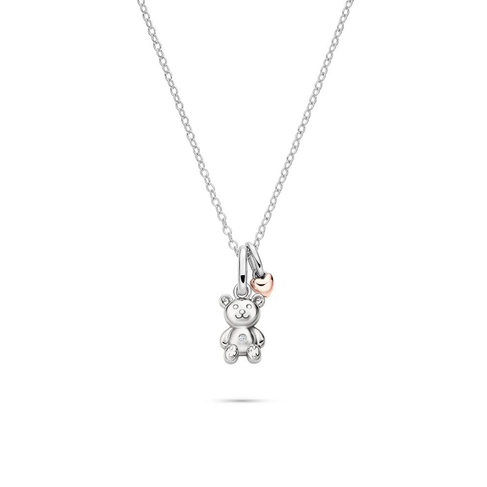 Lab Grown Diamond Accent Teddy Bear Pendant in Sterling Silver &amp; 10K Rose Gold – Image 1 of 5