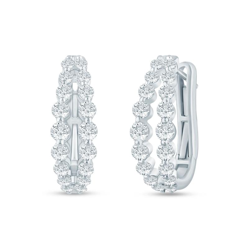 Lab Grown Diamond Double Row Hoop Earrings in 10K White Gold &#40;1 ct. tw.&#41; – Image 1 of 1
