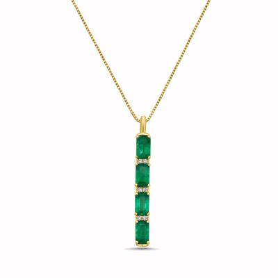 Emerald and Diamond Accent Vertical Bar Pendant in 10K Yellow Gold