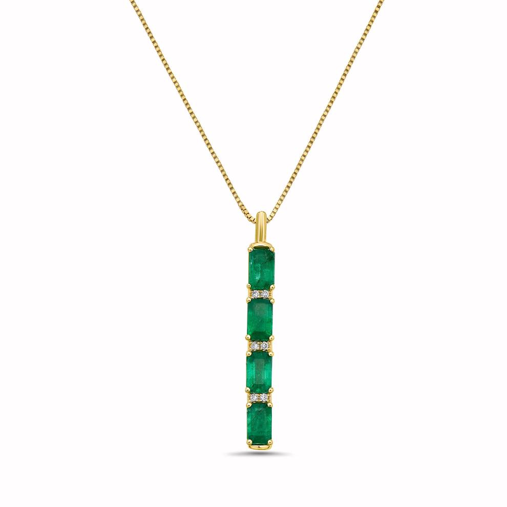 Emerald and Diamond Accent Vertical Bar Pendant in 10K Yellow Gold – Image 1 of 3