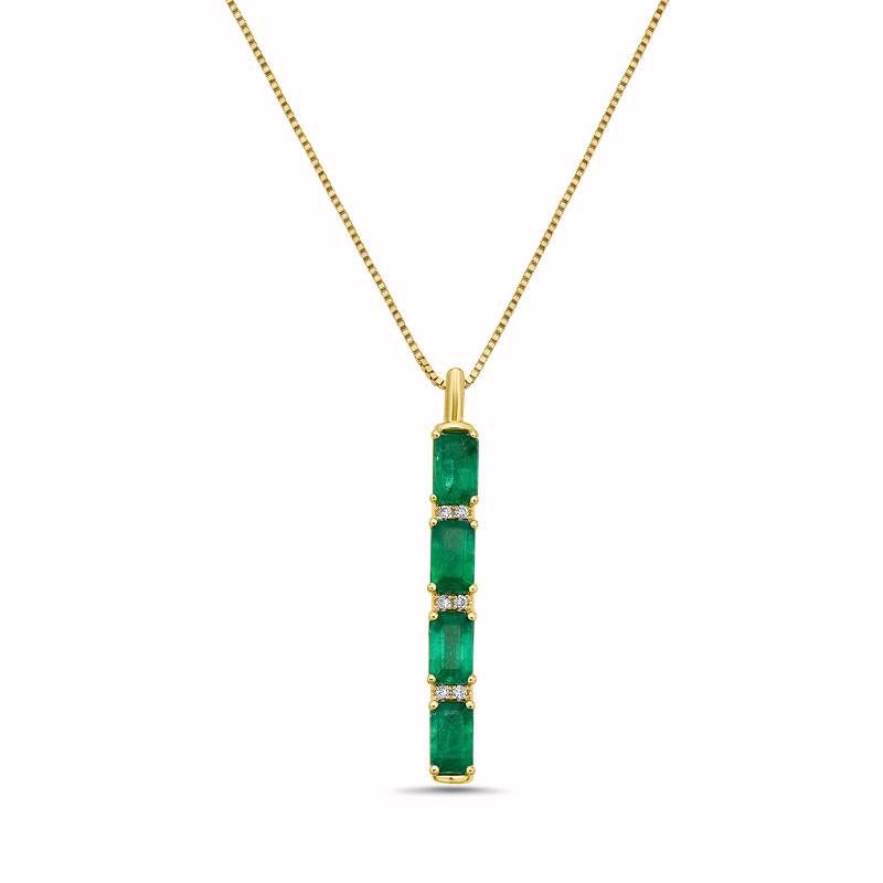 Emerald and Diamond Accent Vertical Bar Pendant in 14K Yellow Gold – Image 1 of 3