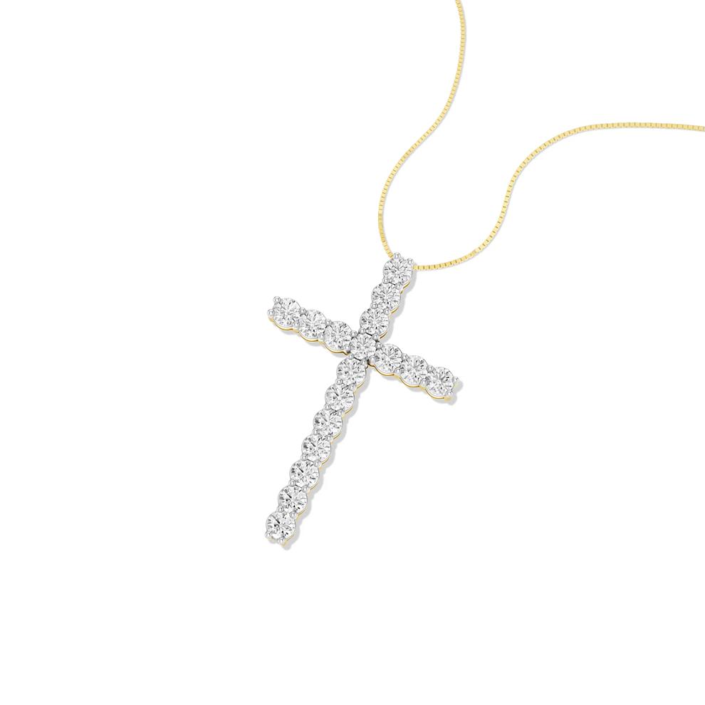 Lab Grown Diamond Cross Pendant Necklace in 10K Yellow Gold (2 ct. tw.) – Image 3 of 4