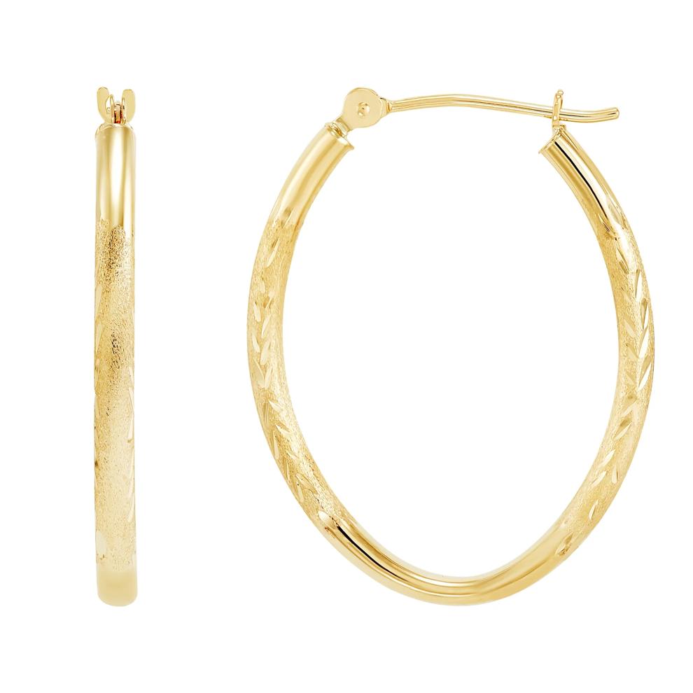 Polished Diamond-Cut Tube Oval Hoop Earrings in 14K Yellow Gold, 25MM – Image 2 of 3