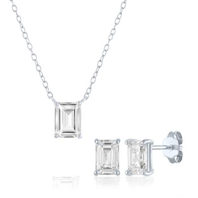 Lab-Created White Sapphire Pendant and Earring Box Set in Sterling Silver