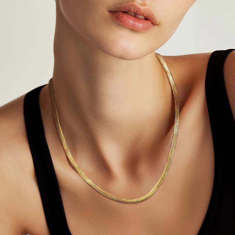 ゆうENEY HERRINGBONE K18 CHAIN NECKLACE 14k yellow gold herringbone 18 inch necklace 4.5 Mm Wide | eBay