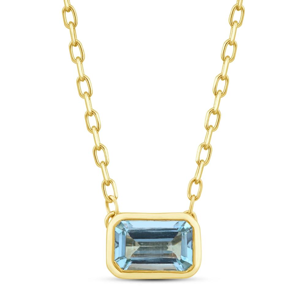 Emerald-Cut Aquamarine Necklace in 10K Yellow Gold – Image 1 of 4