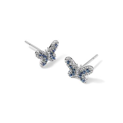 Blue Sapphire & Diamond Butterfly Stud Earrings in 14K White Gold (1/7 ct. tw.)