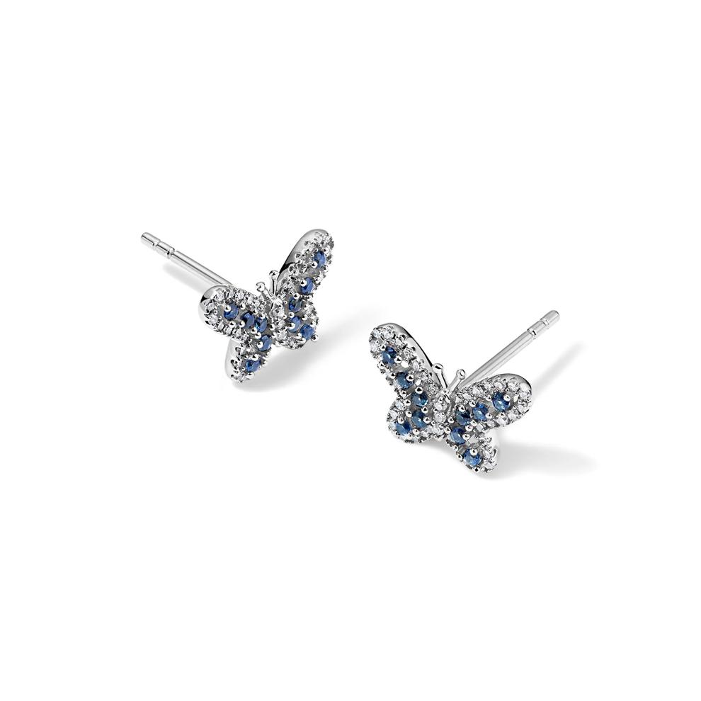Blue Sapphire &amp; Diamond Butterfly Stud Earrings in 14K White Gold (1/7 ct. tw.) – Image 1 of 2