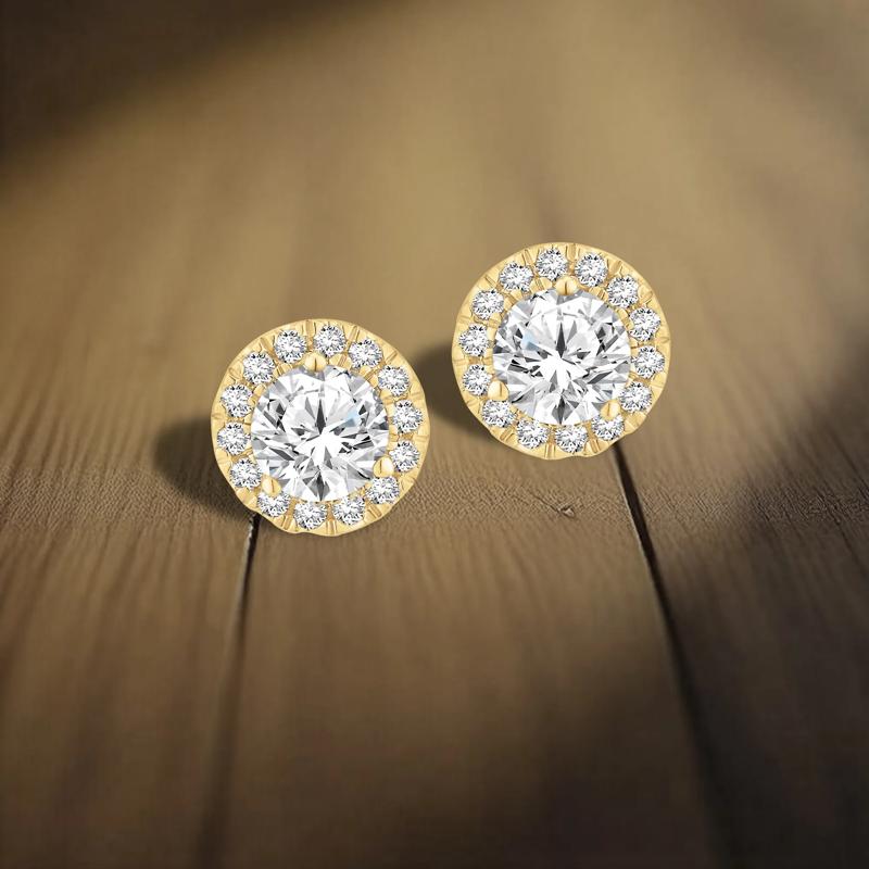 Lab Grown Diamond Halo Stud Earrings in 10K Yellow Gold &#40;1/2 ct. tw.&#41; – Image 4 of 6