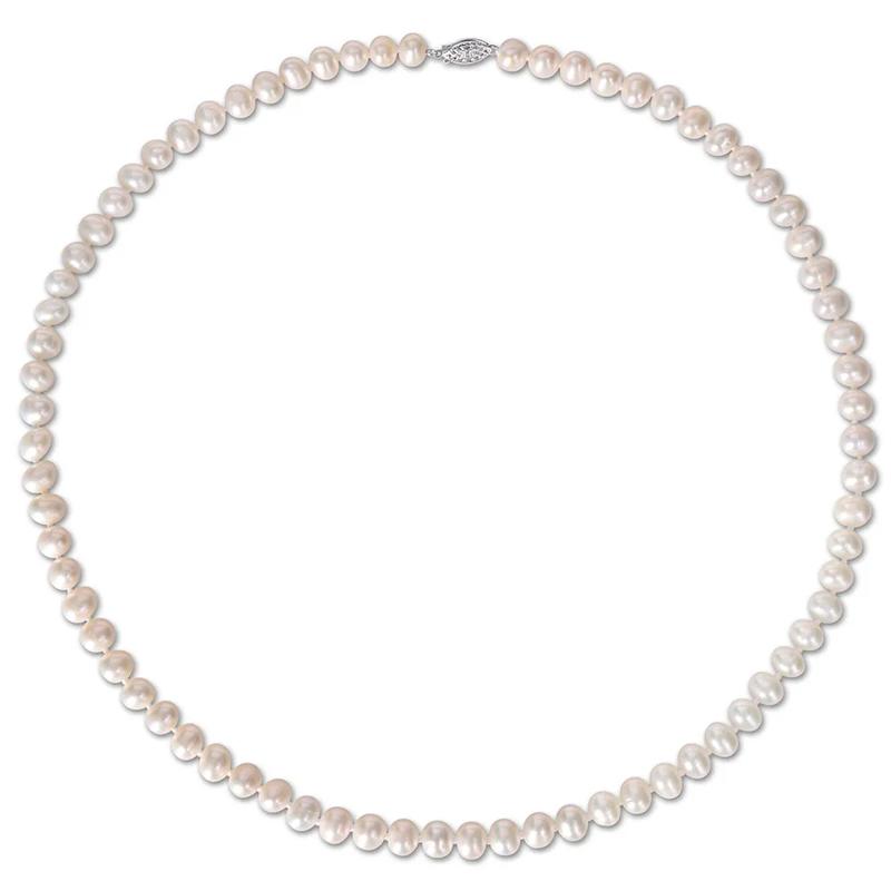 Cultured Freshwater Pearl Necklace in Sterling Silver, 7.5-8mm, 24&rdquo; – Image 2 of 4