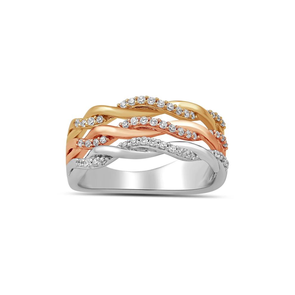Diamond Three-Row Twist Band in Sterling Silver and 10K Rose and Yellow Gold (1/3 ct. tw.) – Image 4 of 5