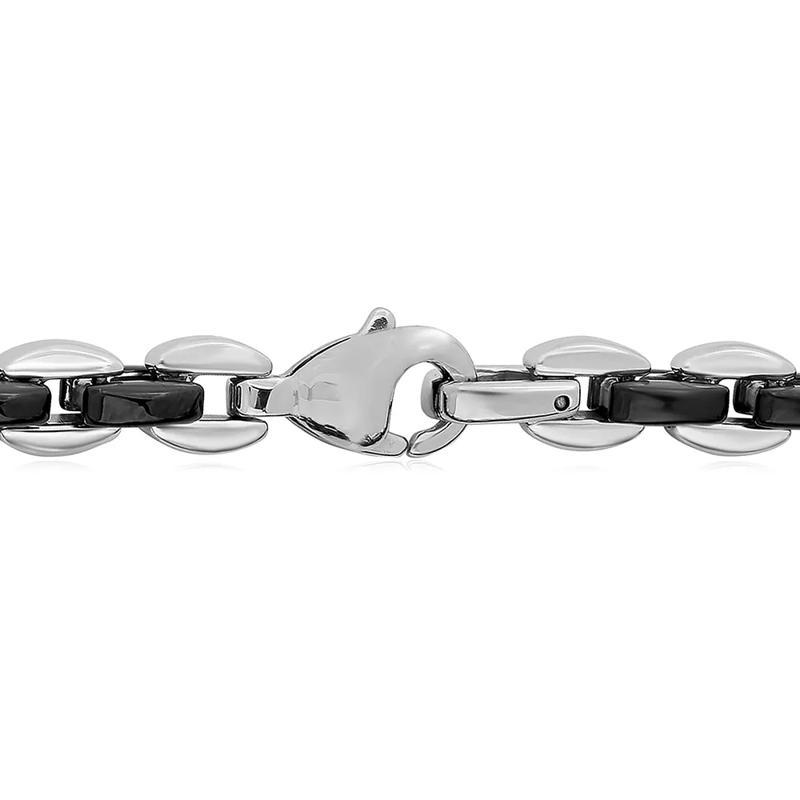 Men&rsquo;s Two-Tone Chain in Black Ion-Plated &amp; White Stainless Steel, 7mm, 24&rdquo; – Image 2 of 2
