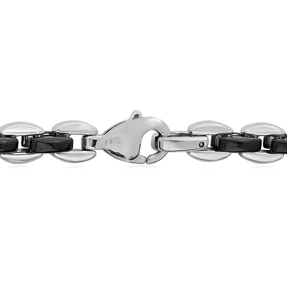 Men&rsquo;s Two-Tone Chain in Black Ion-Plated &amp; White Stainless Steel, 7mm, 24&rdquo; – Image 2 of 2