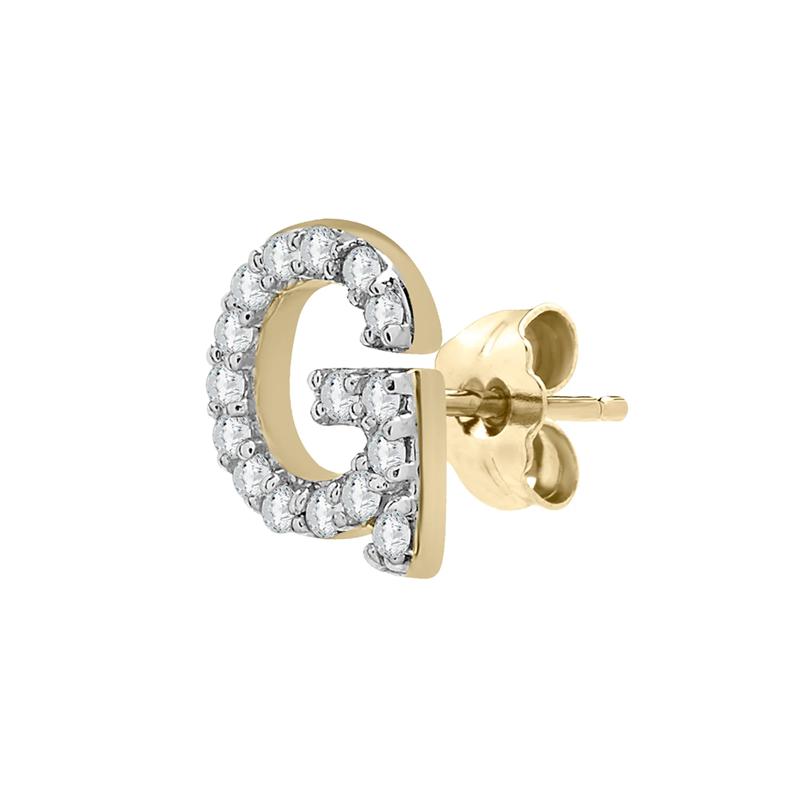 Single-Letter Stud Earring &ldquo;G&rdquo; with Diamond Accents in 10K Yellow Gold – Image 2 of 2
