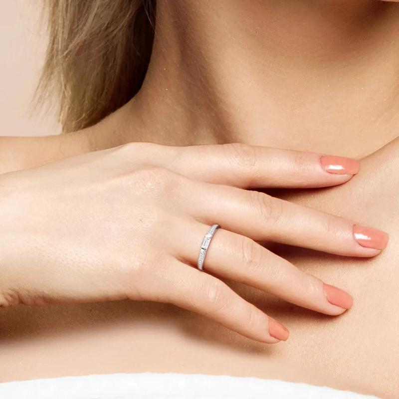 Baguette Moissanite Stacking Ring in Sterling Silver &#40;3/8 ct. dew&#41; – Image 5 of 5