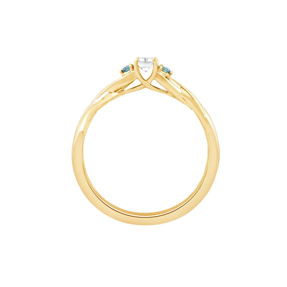 Lab Grown Diamond Emerald-Cut Center &amp; Blue Diamond Promise Ring in 10K Yellow Gold (1/4 ct. tw.) – Image 2 of 3