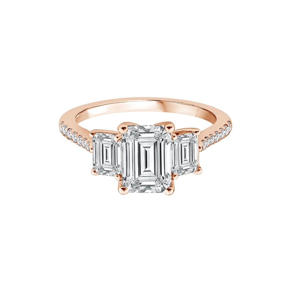 Lab Grown Diamond Emerald-Cut Three Stone Engagement Ring in 14K Rose Gold (3 1/4 ct. tw.) – Image 1 of 3