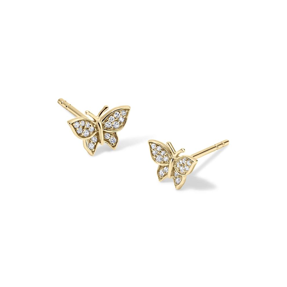 Diamond Butterfly Stud Earrings in 10K Yellow Gold (1/10 ct. tw.) – Image 1 of 2