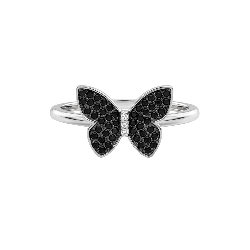 Black &amp; White Diamond Butterfly Ring in 10K White Gold (1/5 ct. tw.) – Image 1 of 4