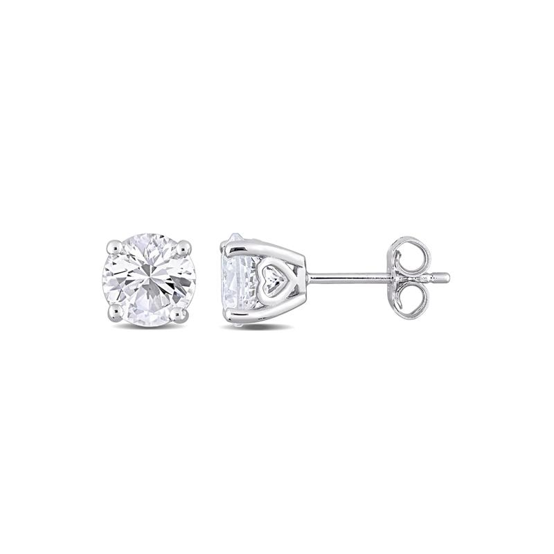 Lab Created White Sapphire Stud Earrings with Heart Baskets in Sterling Silver – Image 1 of 3