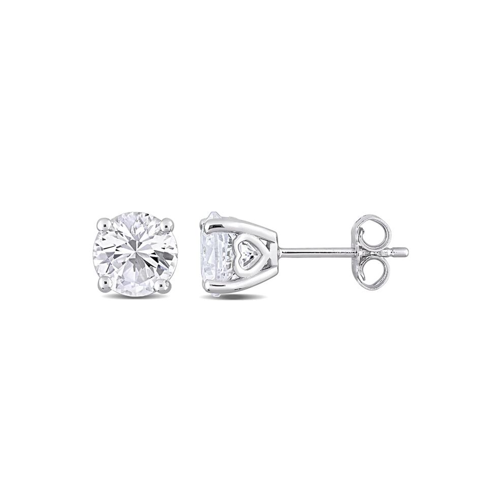 Lab Created White Sapphire Stud Earrings with Heart Baskets in Sterling Silver – Image 1 of 3