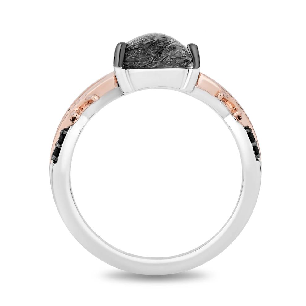 Maleficent Black Rutilated Quartz and Black Diamond Ring in Sterling Silver and 10K Rose Gold (1/5 ct. tw.) – Image 2 of 4
