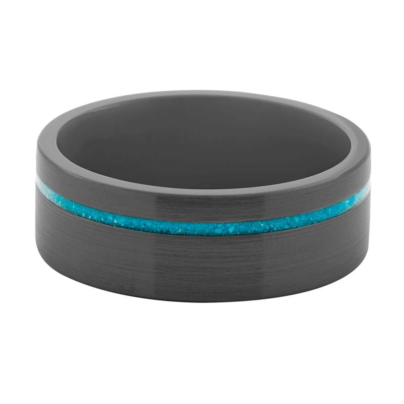 Men&#39;s Turquoise Inlay Band in Zirconium, 8MM – Image 1 of 3