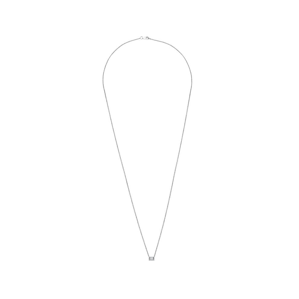 Lab Grown Diamond Baguette Halo Pendant Necklace in 14K White Gold (1/2 ct. tw.) – Image 3 of 4