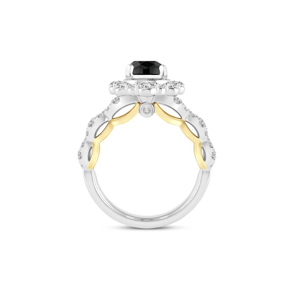 Black &amp; White Diamond Halo Engagement Ring in 14K White &amp; Yellow Gold (1 3/4 ct. tw.) – Image 2 of 3