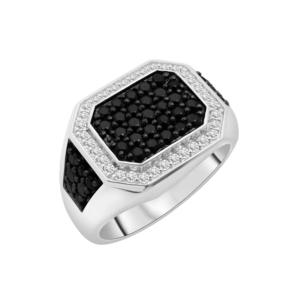 Men's Black &amp; White Diamond Octagonal Ring in Sterling Silver (1 1/7 ct. tw.) – Image 4 of 5