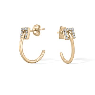 Diamond Square J-Hoop Earrings in 10K Yellow Gold (1/10 ct. tw.)