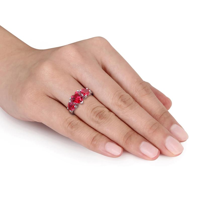 Lab-Created Ruby Heart Ring in Sterling Silver – Image 5 of 6
