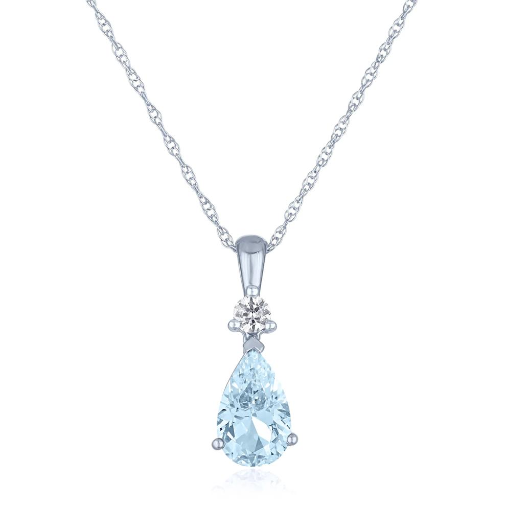 Aquamarine and Lab-Created White Sapphire Pendant in 10K White Gold – Image 1 of 3