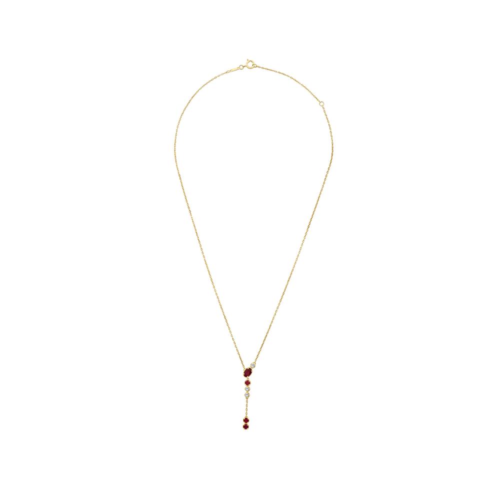 Ruby &amp; Diamond Lariat Pendant Necklace in 10K Yellow Gold (1/7 ct. tw.) – Image 3 of 4
