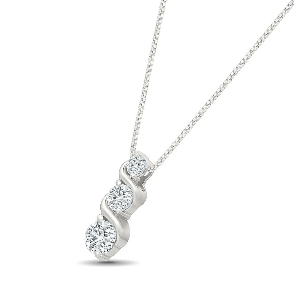 Lab-Created White Sapphire Three-Stone Drop Pendant Necklace in Sterling Silver – Image 2 of 4