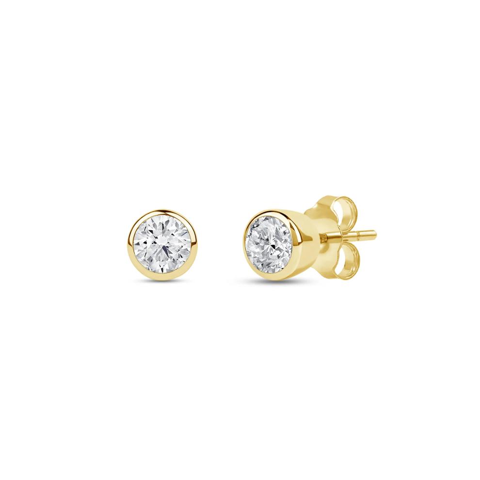 Lab Grown Diamond Round Bezel-Set Solitaire Stud Earrings in 14K Yellow Gold (1/3 ct. tw.) – Image 1 of 3