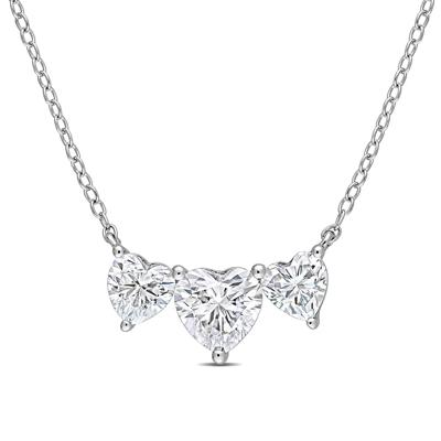 Moissanite Necklace with Three Heart-Shaped Stones in Sterling Silver (2 ct. dew)