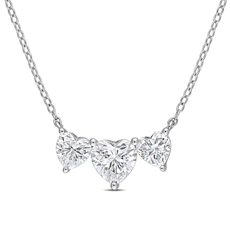 Moissanite Necklace with Three Heart-Shaped Stones in Sterling Silver &#40;2 ct. dew&#41; – Image 1 of 4