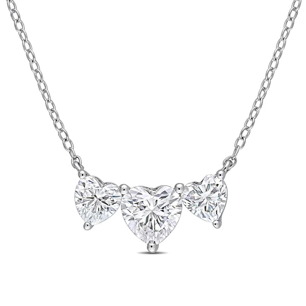 Moissanite Necklace with Three Heart-Shaped Stones in Sterling Silver (2 ct. dew) – Image 1 of 4