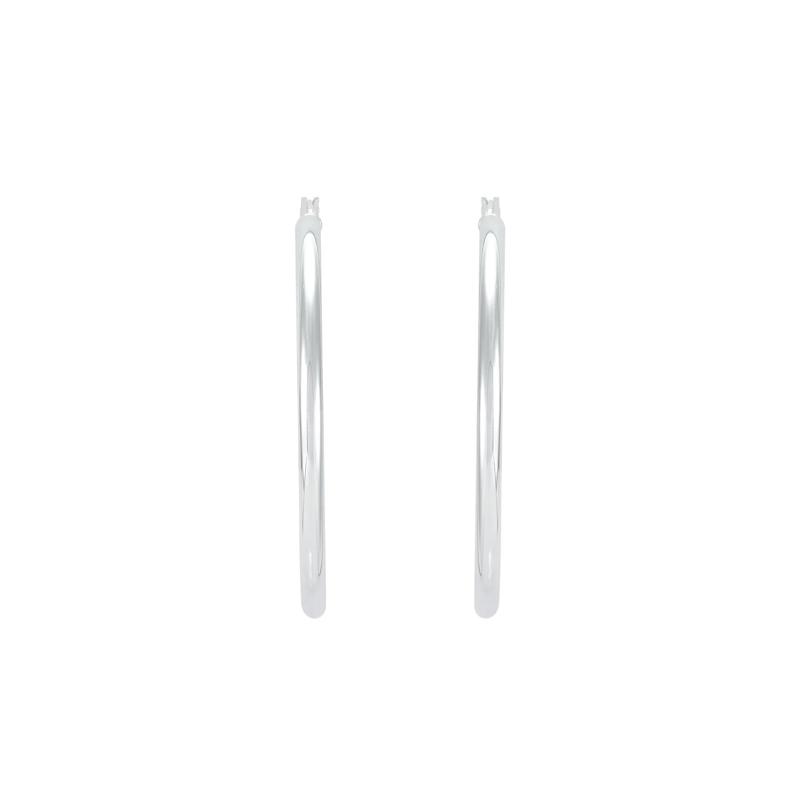 Polished Round Hoop Earrings in Sterling Silver – Image 3 of 3